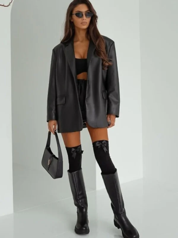 Zakolanówki z dużą kokardą – czarne widok z przodu