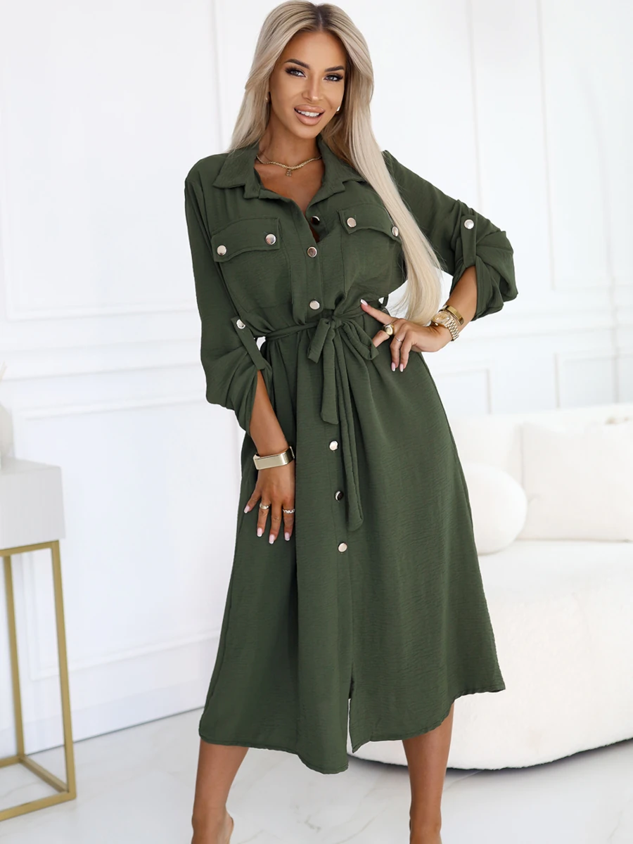 Sukienka OLIVIA szmizjerka khaki - widok z przodu