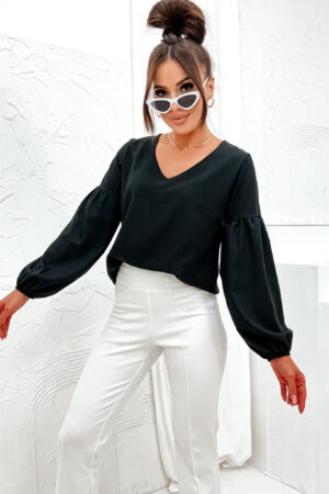 Bluzka koszulowa czarna z dekoltem v - COCO