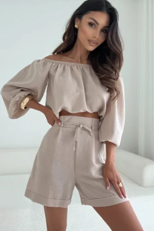 KOMPLET HISZPANKA – BEŻOWY widok z przodu