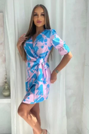 Sukienka Giana – różowo-niebieska widok z przodu