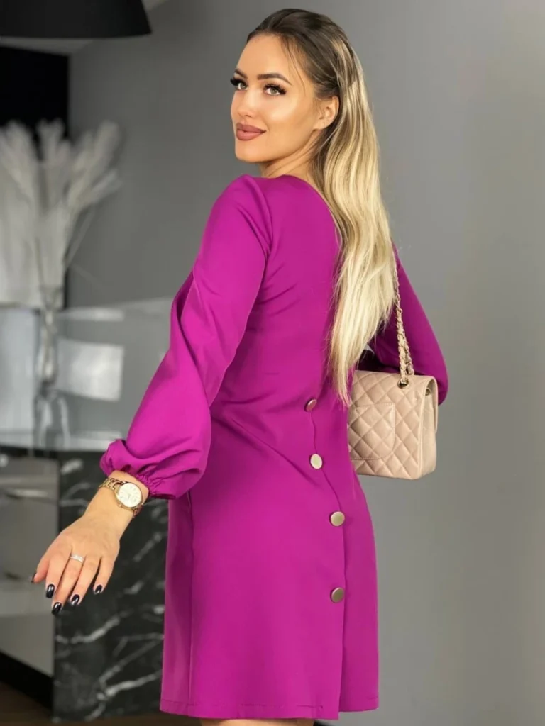 Sukienka KLARA – fuksjowa trapezowa elegancja widok z tyłu