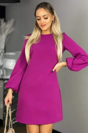 Sukienka KLARA – fuksjowa trapezowa elegancja widok z przodu