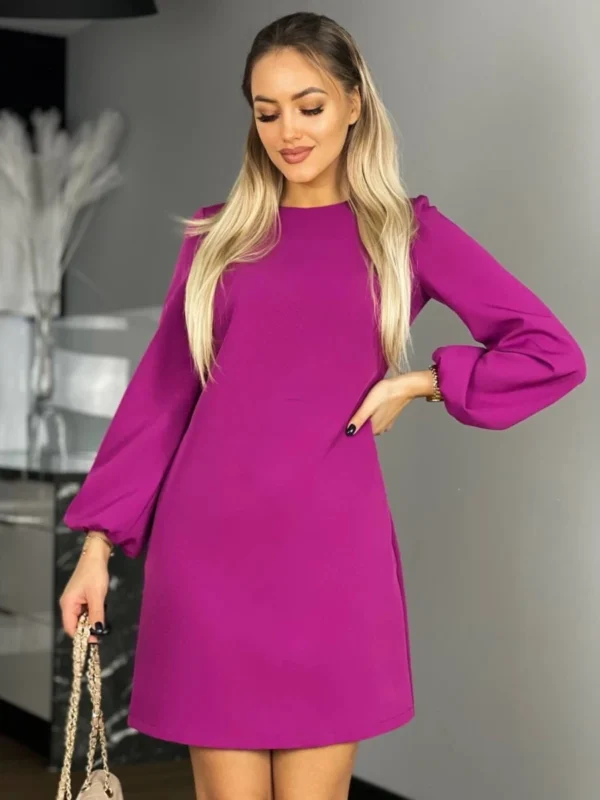 Sukienka KLARA – fuksjowa trapezowa elegancja widok z przodu