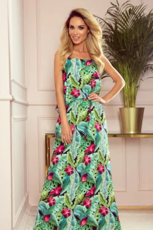 Sukienka TROPICAL maxi w kwiaty widok z przodu