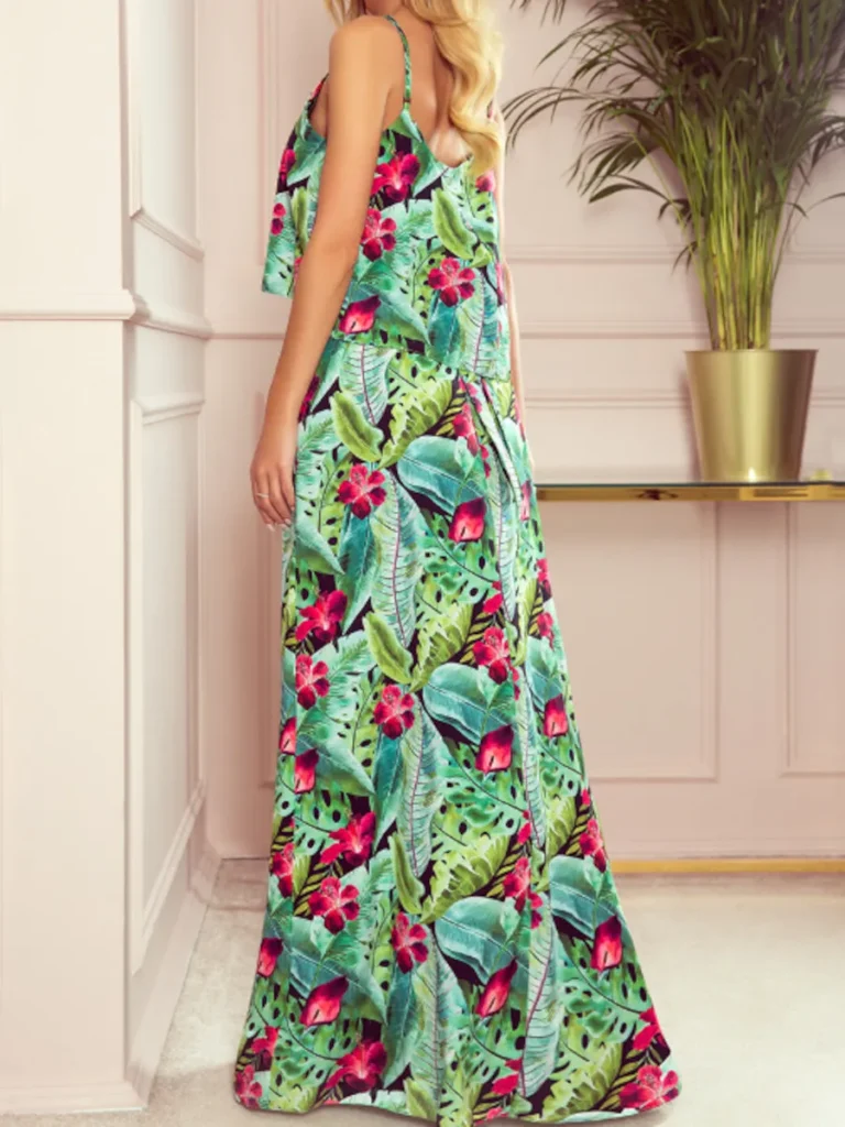 Sukienka TROPICAL maxi w kwiaty widok z boku