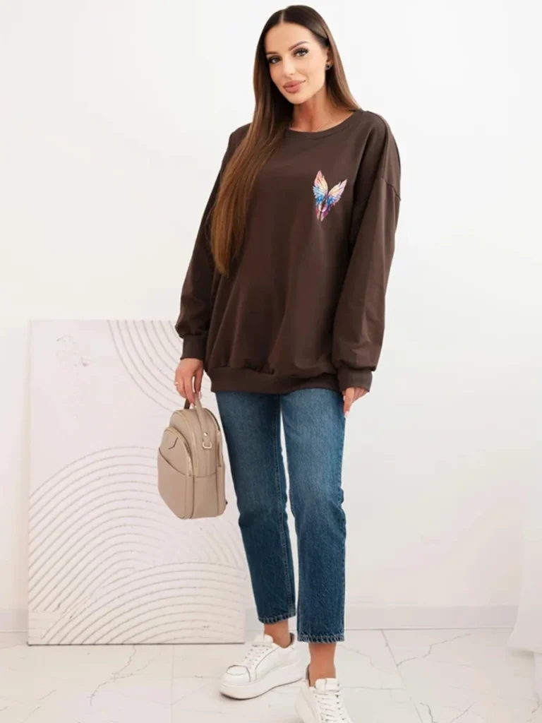 Bluza Wings – brązowa oversize z kolorowymi skrzydłami widok z przodu