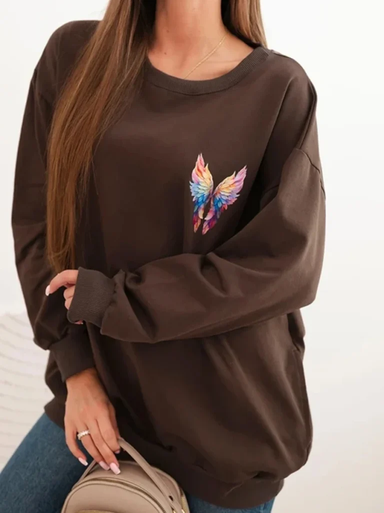 Bluza Wings – brązowa oversize z kolorowymi skrzydłami widok z przodu
