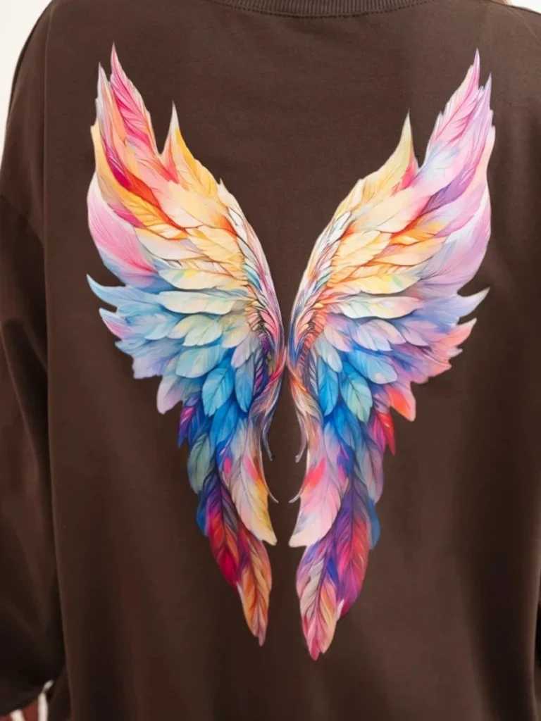 Bluza Wings – brązowa oversize z kolorowymi skrzydłami widok z tyłu