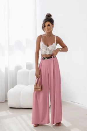 Spodnie z szeroką nogawką ALMA – brudny róż widok z przodu