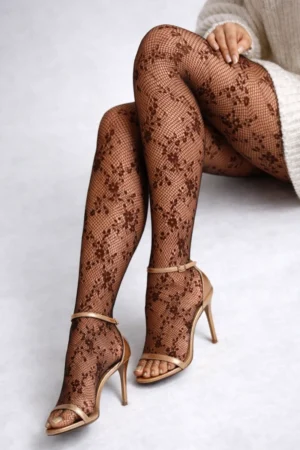 Rajstopy koronkowe czekoladowe - POPPY