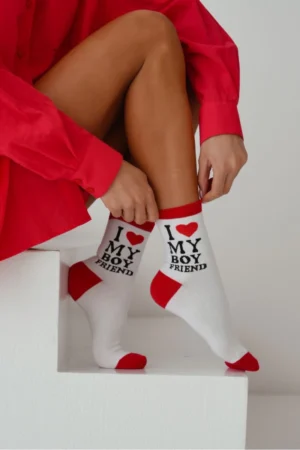 Skarpetki damskie „I ❤️ My Boyfriend” - białe
