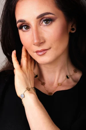 Złota bransoletka damska stal szlachetna pozłacana serca i koniczynki